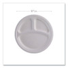 Vanguard Renewable and Compostable Sugarcane Plates, 3-Compartment Plate, 10" dia, White, 500/Carton