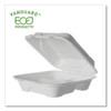 Vanguard Renewable and Compostable Sugarcane Clamshells, 3 Compartments, 8 x 8 x 3, White, 200/Carton