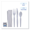 Six-Piece Cutlery Kit, Heavyweight, Fork/Knife/Napkin/Pepper/Salt/Spoon, Plastic, White, 250/Carton