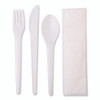 Plantware Compostable Cutlery Kit, Fork/Knife/Napkin/Spoon, Pearl White, 250 Kits/Carton
