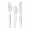 Heavyweight Polystyrene Cutlery, Fork/Knife/Teaspoon, Plastic, White, 250/Carton