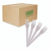 Plantware Compostable Cutlery, Fork, Plastic, Pearl White, 50/Pack, 20 Packs/Carton