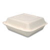 Bare Eco-Forward Bagasse Hinged Lid Containers, ProPlanet Seal, 3 Compartments, 9.6 x 9.4 x 3.2, Ivory, Sugarcane, 200/Carton