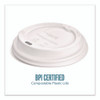 Compostable Plastic Hot Cup Lids, Fits 10 oz to 16 oz Hot Cups, Plastic, White, 500/Carton
