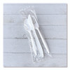 Three-Piece Polystyrene Cutlery Kit, Mediumweight, Fork/Knife/Spoon, Plastic, White, 250/Carton
