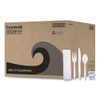 Six-Piece Cutlery Kit, Mediumweight, Fork/Knife/Napkin/Pepper/Salt/Spoon, Plastic, White, 250/Carton