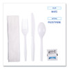 Six-Piece Cutlery Kit, Mediumweight, Fork/Knife/Napkin/Pepper/Salt/Spoon, Plastic, White, 250/Carton