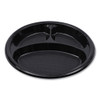 Hi-Impact Plastic Dinnerware, 3-Compartment Plate, 10" dia, Black, 125/Sleeve, 4 Sleeves/Carton Hi-Impact Plastic Dinnerware, 3-Compartment Plate, 10" dia, Black, 125/Sleeve, 4 Sleeves/Carton
