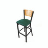 Jones River Series Barstool, Supports Up to 300 lb, 28.5" Seat Height, Green Seat, Natural Back, Black Base