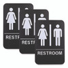Indoor/Outdoor Restroom with Braille Text, 6" x 9", Black Face, White Graphics, 3/Pack