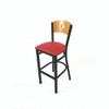 Circle Series Barstool, Supports Up to 300 lb, 28.5" Seat Height, Red Seat, Natural Back, Black Base