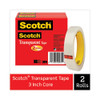 Transparent Tape, 3" Core, 0.75" x 72 yds, Transparent, 2/Pack