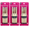 Pigma Graphic Pens, Black, Assorted Tips, 3 Per Pack, 3 Packs