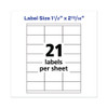 Copier Mailing Labels, Copiers, 1.5 x 2.81, White, 21/Sheet, 100 Sheets/Box