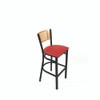 Jones River Series Barstool, Supports Up to 300 lb, 28.5" Seat Height, Red Seat, Natural Back, Black Base
