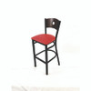 Circle Series Barstool, Supports Up to 300 lb, 28.5" Seat Height, Red Seat, Dark Walnut Back, Black Base