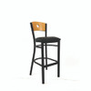Circle Series Barstool, Supports Up to 300 lb, 28.5" Seat Height, Black Seat, Natural Back, Black Base