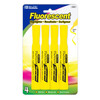 Desk Style Fluorescent Highlighters, Yellow, Pack of 4