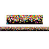 Colorful Confetti on Black Straight Rolled Border Trim, 50 Feet
