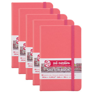 Sketchbook, 80 Sheets, 90lbs, Coral Red Cover, 3.5" x 5.5", Pack of 5 Sketchbook, 80 Sheets, 90lbs, Coral Red Cover, 3.5" x 5.5", Pack of 5