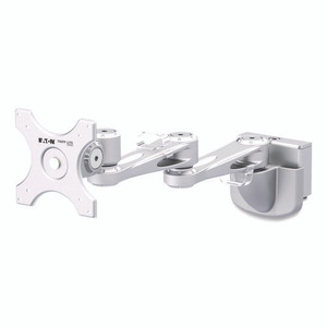 Dual-Extension Monitor Mount for Slat Wall System for 32" TVs, 4.9w x 4.7d x 20.5h, Silver, Supports 22 lb Dual-Extension Monitor Mount for Slat Wall System for 32" TVs, 4.9w x 4.7d x 20.5h, Silver, Supports 22 lb