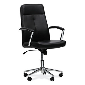 Leather Task Chair, Supports Up to 275 lb, 18.19" to 21.93" Seat Height, Black Seat, Black Back Leather Task Chair, Supports Up to 275 lb, 18.19" to 21.93" Seat Height, Black Seat, Black Back