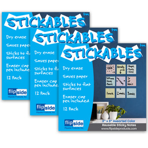 Dry Erase Stickables with Dry Erase Marker, Pastel Assorted, 3" x 3", 12 Per Pack, 3 Packs Dry Erase Stickables with Dry Erase Marker, Pastel Assorted, 3" x 3", 12 Per Pack, 3 Packs