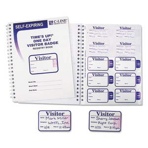 Time's Up Self-Expiring Visitor Badges with Registry Log, 3 x 2, White, 150 Badges/Box Time's Up Self-Expiring Visitor Badges with Registry Log, 3 x 2, White, 150 Badges/Box