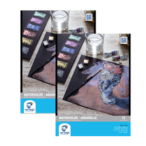 Watercolor Paper Pad, 140lbs, Black, Cold Press, 11" x 15", 12 Sheets, Pack of 2 Watercolor Paper Pad, 140lbs, Black, Cold Press, 11" x 15", 12 Sheets, Pack of 2