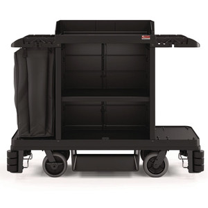 Partially Assembled Premium Housekeeping Cart, Plastic, 1 Shelf, 24 x 62.13 x 49.75, Black Partially Assembled Premium Housekeeping Cart, Plastic, 1 Shelf, 24 x 62.13 x 49.75, Black