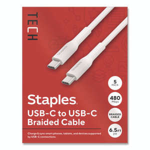 USB-C to USB-C 2.0 Charging Cable, 6.5 ft, White, 5/Pack USB-C to USB-C 2.0 Charging Cable, 6.5 ft, White, 5/Pack