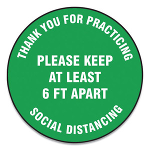 Slip-Gard Floor Signs, 17" Circle, "Thank You For Practicing Social Distancing Please Keep At Least 6 ft Apart", Green, 25/PK Slip-Gard Floor Signs, 17" Circle, "Thank You For Practicing Social Distancing Please Keep At Least 6 ft Apart", Green, 25/PK