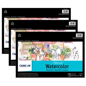 Artist Series Montval Watercolor Pad, Foldover Binding, Foldover Binding, 12 Sheet, 10x15 inch, Pack of 3 Artist Series Montval Watercolor Pad, Foldover Binding, Foldover Binding, 12 Sheet, 10x15 inch, Pack of 3