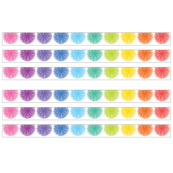 Colorful Poms Scalloped Die-Cut Border Trim, 35 Feet Per Pack, 6 Packs