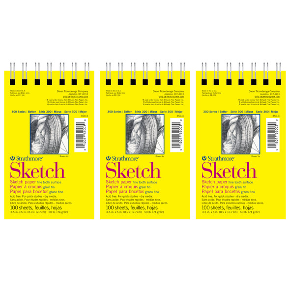 300 Series Sketch Pad, Side Wire Binding, 100 Sheets, 3.5x5 inch, Pack of 6