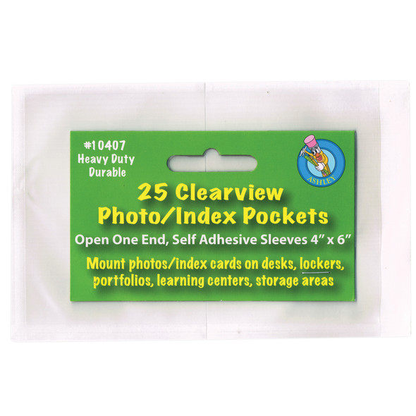 Clear View Self-Adhesive Photo/Index Card Pocket 4" x 6", 25 Per Pack, 5 Packs