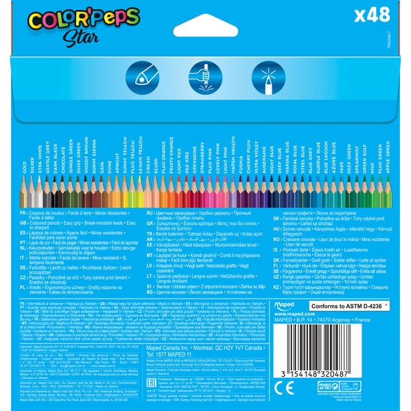 Color'Peps Triangular Colored Pencils, Assorted Colors, 48 Per Pack, 2 Packs