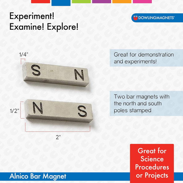 Alnico Bar Magnets, 2", N/S Stamped, Pack of 2, 2 Packs
