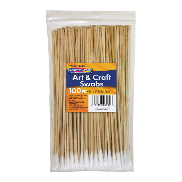 Art & Craft Swabs, Natural Wood Handles, 6" Long, 100 Per Pack, 20 Packs
