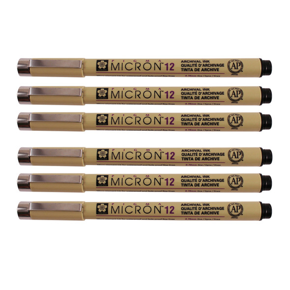 Pigma Micron Pen, Black, 0.70mm Size 12, Pack of 6