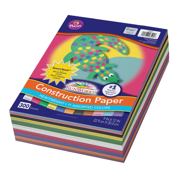 Construction Paper Smart Stack™ 11 Colors, 11 Assorted Colors, 9" x 12", 300 Sheets
