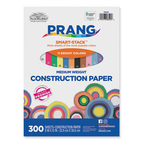 Construction Paper Smart Stack™ 11 Colors, 11 Assorted Colors, 9" x 12", 300 Sheets