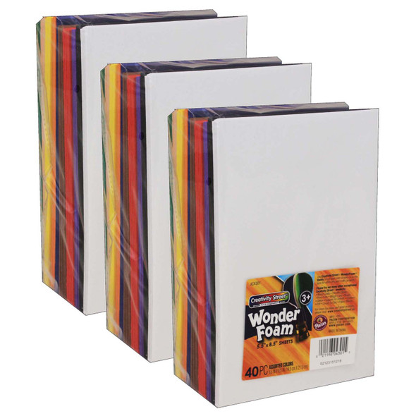 WonderFoam® Sheets, Assorted Colors, 5.5" x 8.5", 40 Sheets Per Pack, 3 Packs