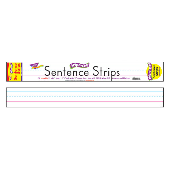 Wipe-Off® Sentence Strips, 3" x 24", White, 30 Per Pack, 3 Packs Wipe-Off® Sentence Strips, 3" x 24", White, 30 Per Pack, 3 Packs