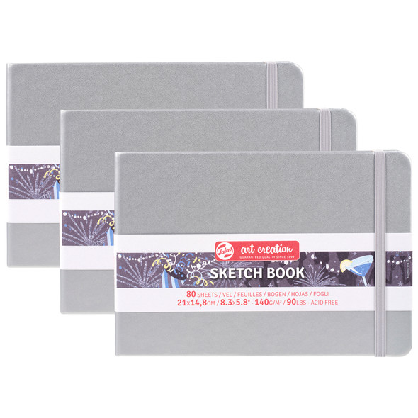 Sketchbook, 80 Sheets, 90lbs, Shiny Silver Cover, 8.3" x 5.8" (A5), Pack of 3