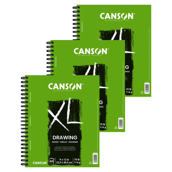 XL Series Drawing Pad, Side Wire Binding, 60 Sheet, 9x12 inch, Pack of 3