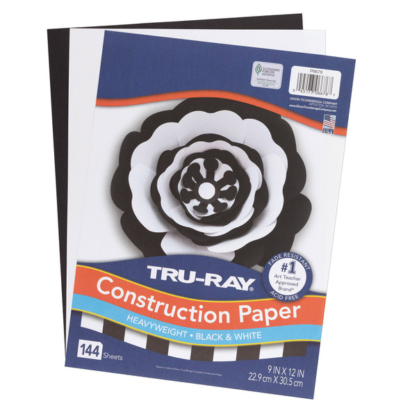 Premium Construction Paper, Heavyweight, Black & White, 9" x 12", 144 Sheets Per Pack, 5 Packs