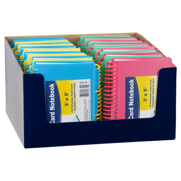 Spiral Bound Index Card Notebook with Index Tabs, Assorted Tropic Tones Colors, Pack of 6