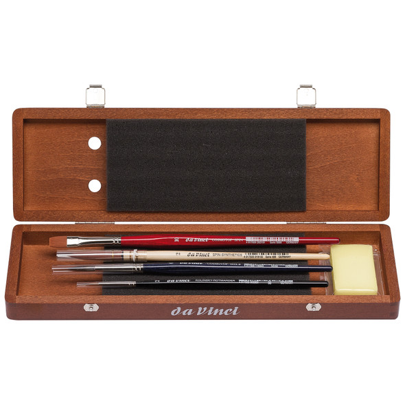 Watercolor Brush Set, Watercolor, Assorted, 4 Brush Set in Walnut Box with Soap