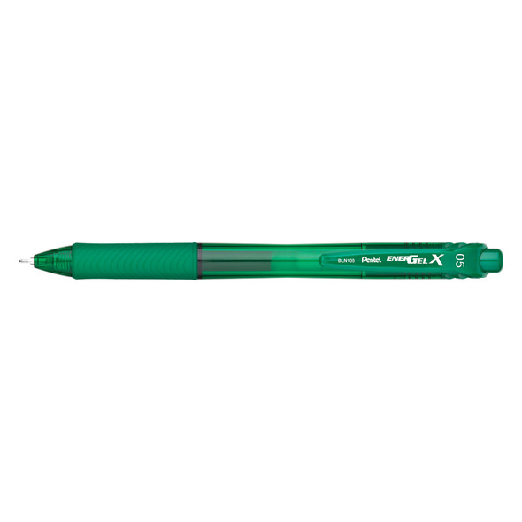 EnerGel-X Retractable Liquid Gel Pen, (0.5mm) Needle Tip, Fine Line, Green Ink, 1 Dozen